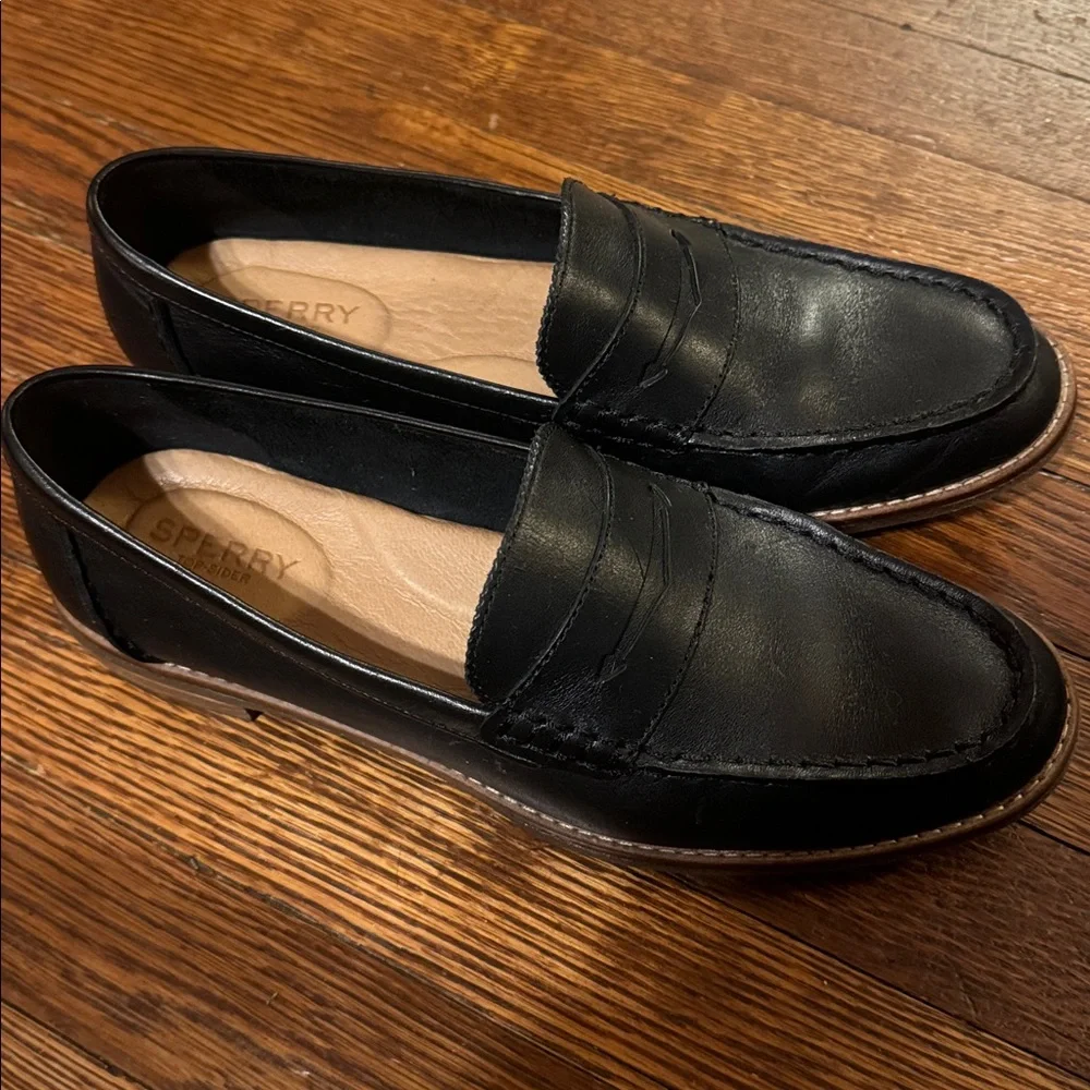 Sperry Black Leather Penny Loafers - Picture 1 of 6